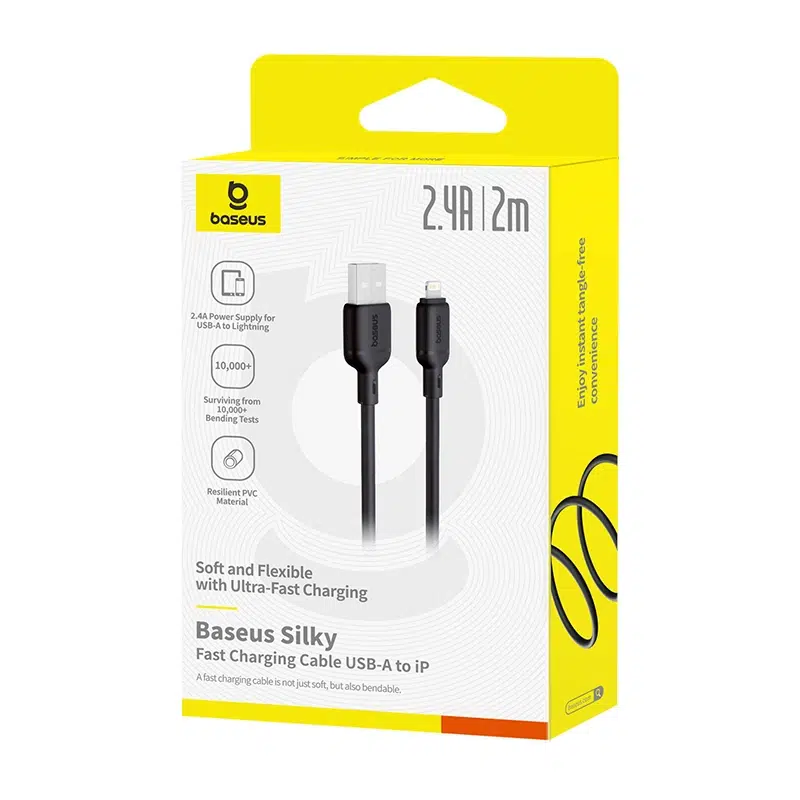 Baseus Silky Series 2 Meter USB to Lightning 2.4A Fast Charging Cable – 1 Year Warranty
