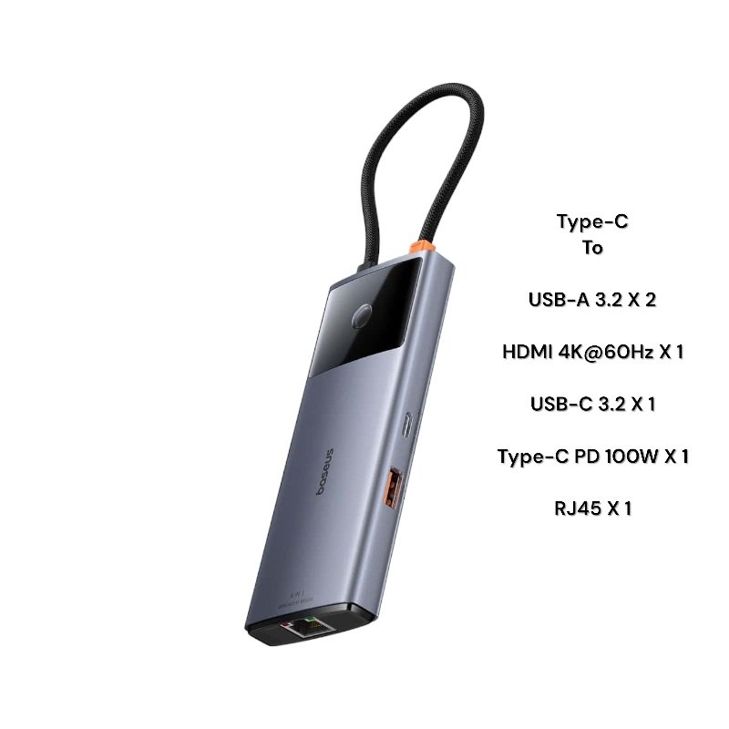 Baseus 6-in-1 USB-C HUB Metal Gleam Series II – Space Grey- 1 Year Warranty