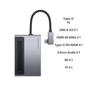 Baseus 6 in 1 Type-C HUB with a Retractable Clip Standard Edition Space Gray- 1 Year Warranty – 1 Year Warranty