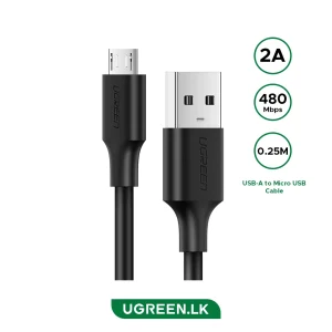 UGREEN 0.25 Meter USB to Micro 2A Max Cable – US289 – 60134 – 18 Months Warranty