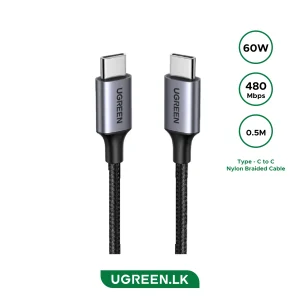 UGREEN 0.5 Meter 60W Type-C to Type-C PD Round Cable Nickel Plating Aluminum Shell – US261 – 50149 – 18 Months Warranty