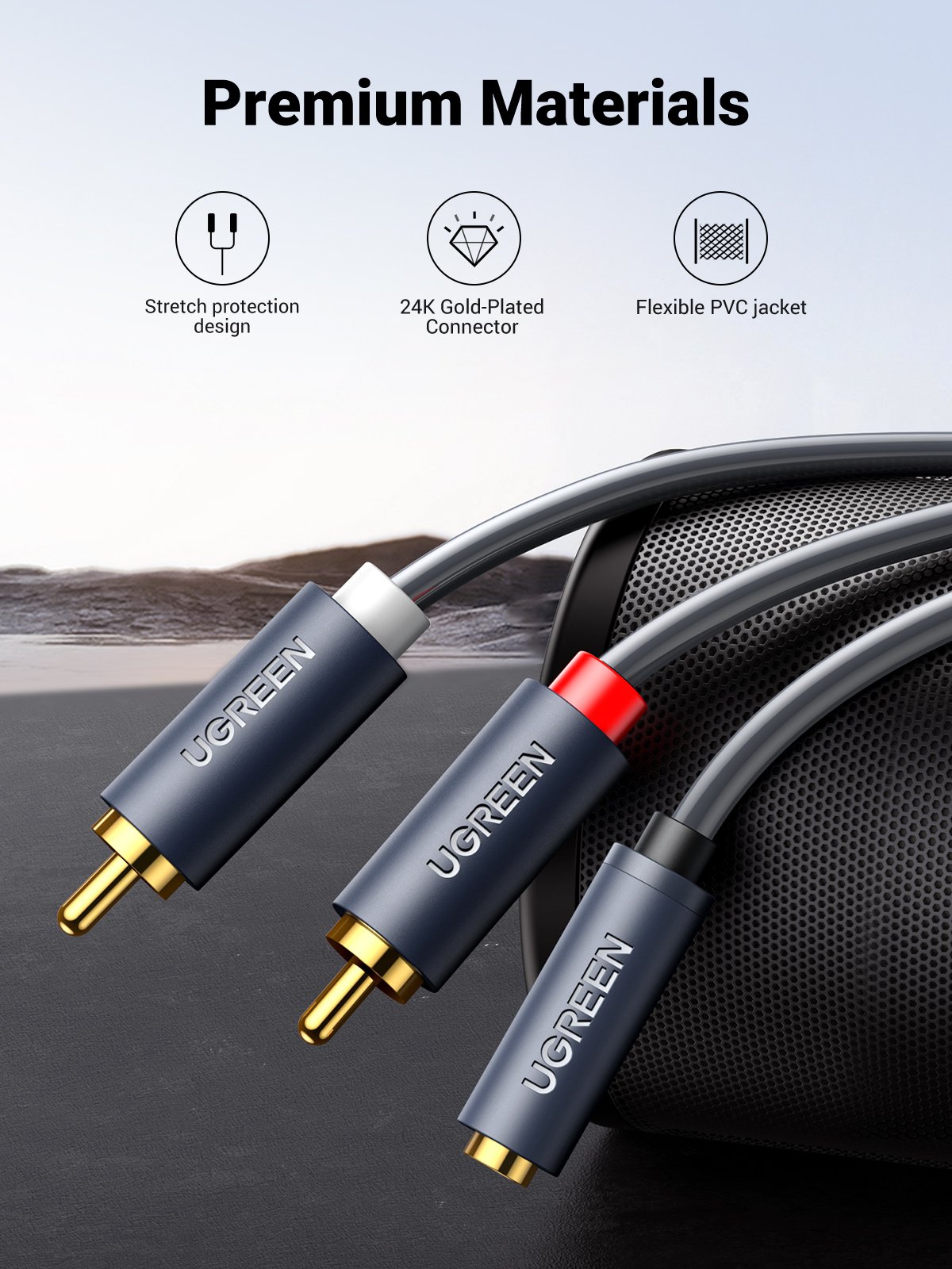 UGREEN 1 Meter 3.5mm Female to 2 RCA Male Audio Cable – AV102 – 10588 – 18 Months Warranty