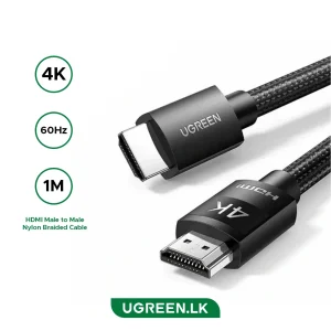 UGREEN 1 Meter 4K@60hz HDMI Male to Male Nylon Braided Cable – HD119 – 30999 – 18 Months Warranty