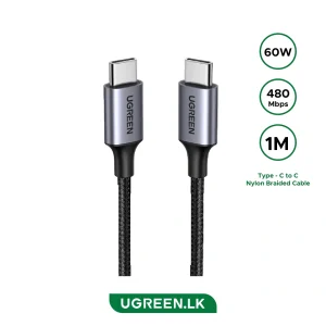 UGREEN 1 Meter 60W Type-C to Type-C PD Round Cable Nickel Plating Aluminum Shell – US261 – 50150 – 18 Months Warranty