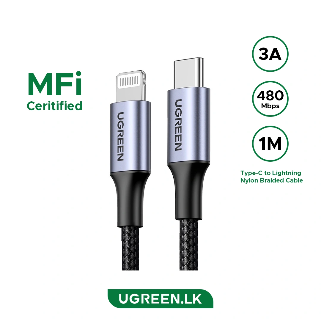 UGREEN 1 Meter MFI Certified Type-C to Lightning Aluminum Shell Braided Cable – US304 – 60759 – 18 Months Warranty