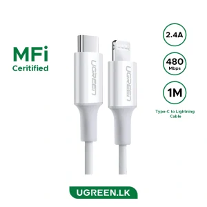 UGREEN 1 Meter MFI Certified Type-C to Lightning Cable Rubber Shell – US171 – 10493 – 18 Months Warranty