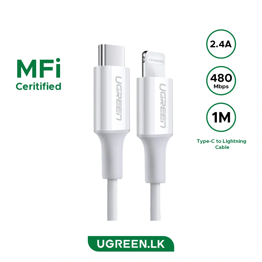 UGREEN 1 Meter MFI Certified Type-C to Lightning Cable Rubber Shell – US171 – 10493 – 18 Months Warranty