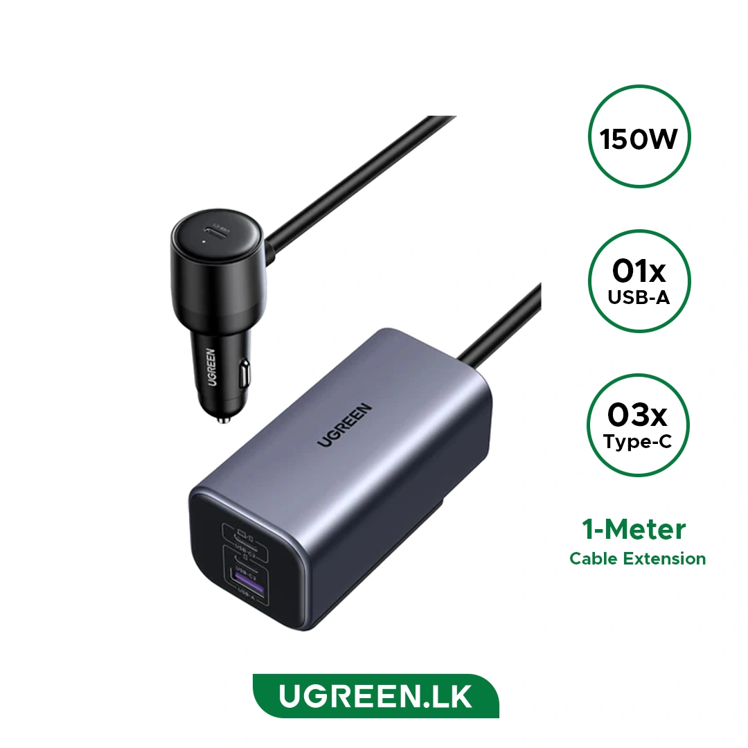 UGREEN 150W 4 Port GaN 3 x Type-C And 1 x USB A Port Car Charger – EC706 – 35571 – 18 Months Warranty