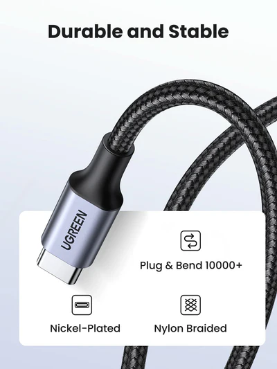 UGREEN 2 Meter 60W Type-C to Type-C Nylon Braided Cable – US261 – 50152 – 18 Months Warranty