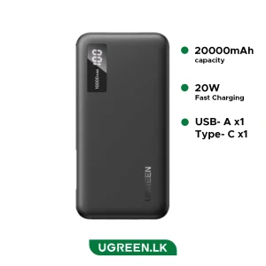 UGREEN 20000mAh 20W Two-way Fast Charging Power Bank – PB312 – 25683 – 18 Months Warranty