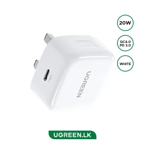 UGREEN 20W Type-C GaN Fast Charging Adapter UK (White)- CD137 – 60451 – 18 Months Warranty