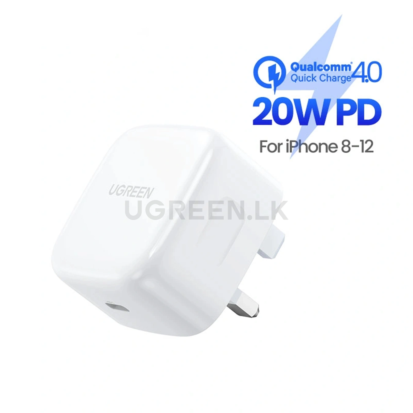UGREEN 20W Type-C GaN Fast Charging Adapter UK (White)- CD137 – 60451 – 18 Months Warranty