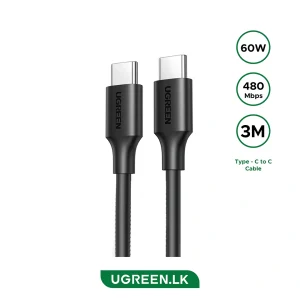 UGREEN 3 Meter 60W Type-C to Type-C 2.0 3A Cable – US286 – 60788 – 18 Months Warranty
