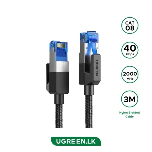 UGREEN 3 Meter Cat8 Pure Copper Ethernet Round Braided OD 5.5mm Cable – NW153 – 80432 – 18 Months Warranty