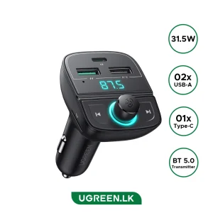 UGREEN 31.5W Car Charger With Bluetooth Car Modulator – CD229 – 80910 – 18 Months Warranty