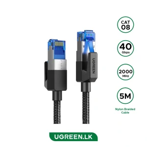 UGREEN 5 Meter Cat8 Pure Copper Ethernet Round Braided OD 5.5mm Cable – NW153 – 80433 – 18 Months Warranty