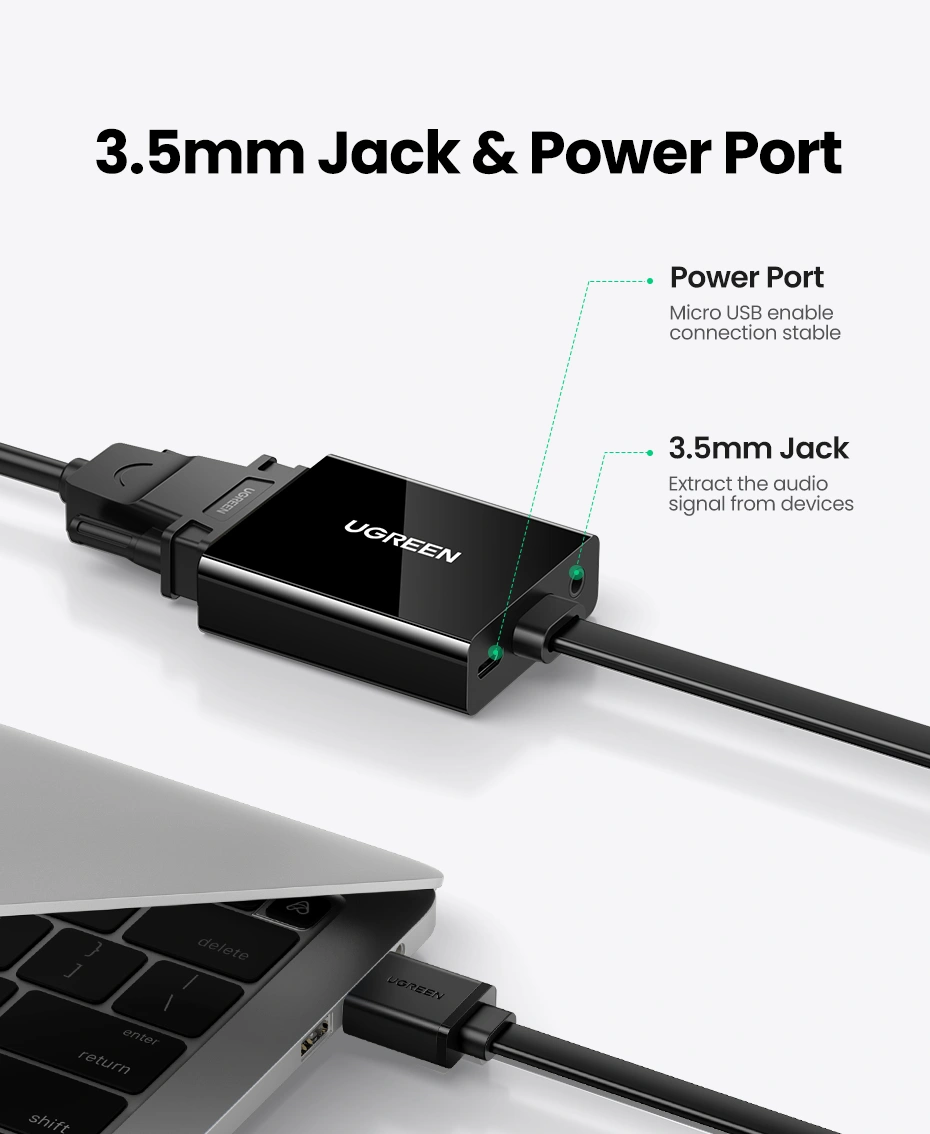 UGREEN HDMI To VGA + 3.5mm Audio With Power Port Converter 25cm – MM103 – 40248 – 18 Months Warranty