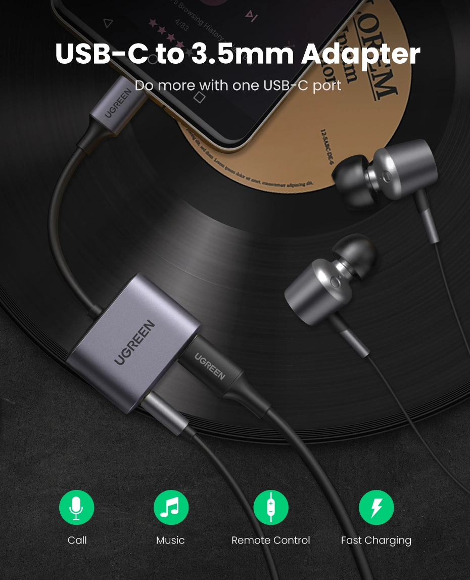 UGREEN Type-C to 3.5mm Audio with PD Charging Adapter – CM231 – 60164 – 18 Months Warranty