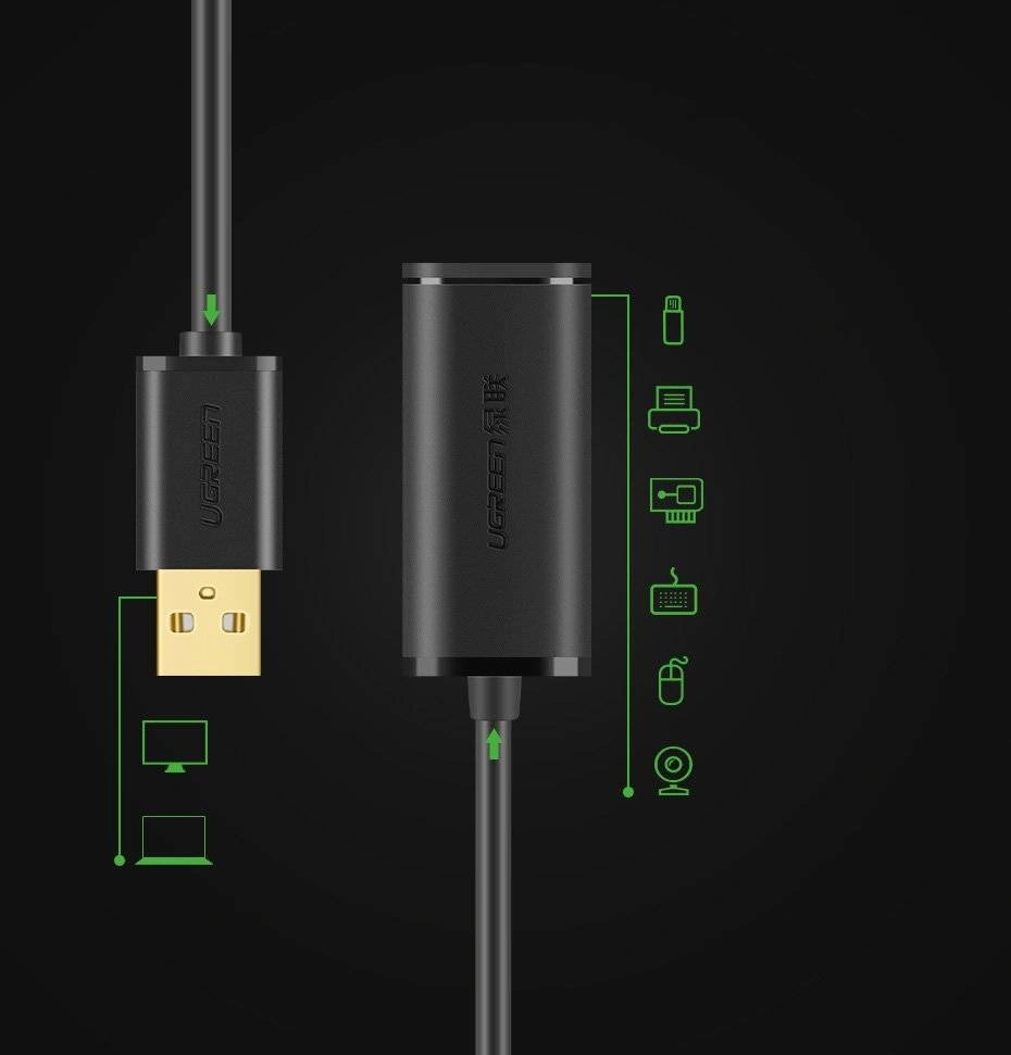 UGREEN 10 Meters USB 2.0 Active Extension Cable with Chipset – US121 – 10321 – 18 Months Warranty