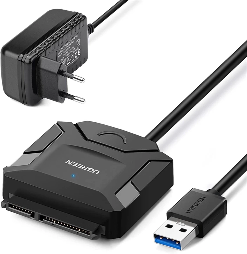 UGREEN USB to SATA Hard Drive Converter Cable for 2.5” and 3.5” (with Charging Adapter) – CR108 – 20611 – 18 Months Warranty