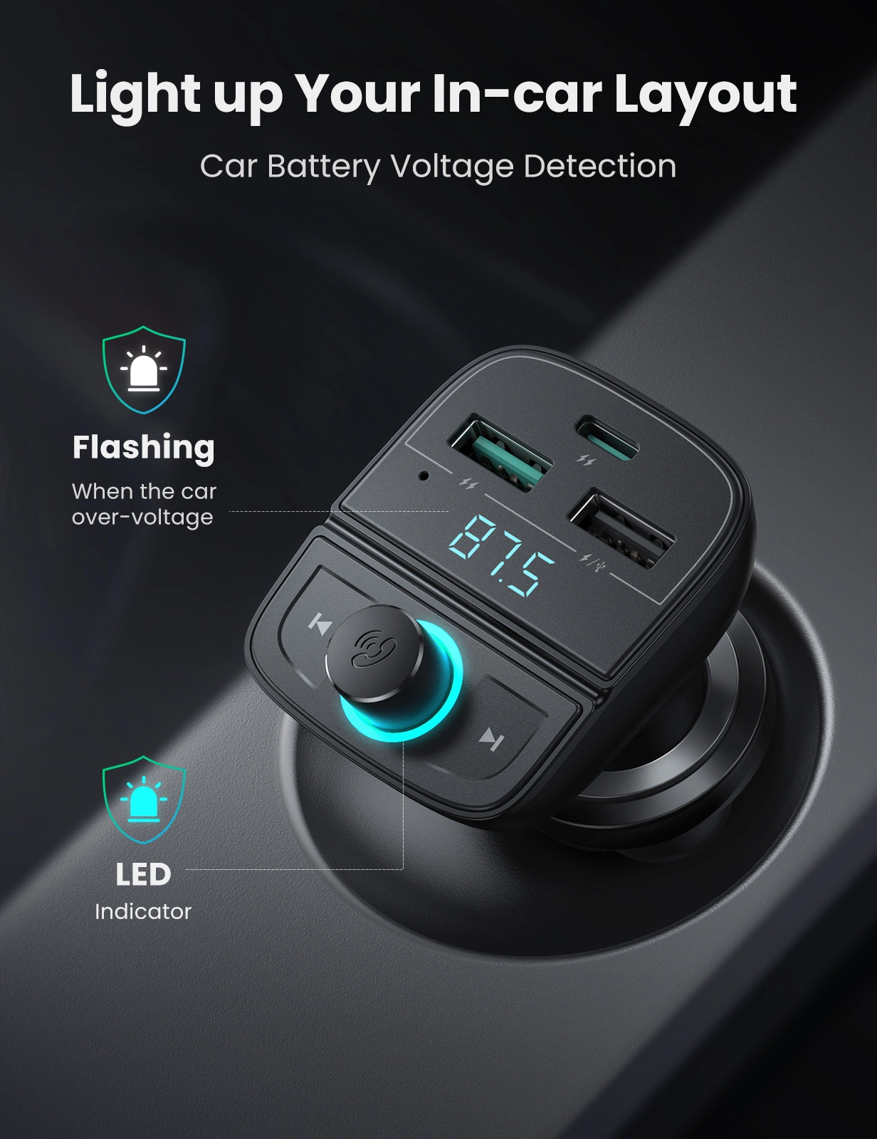 UGREEN 31.5W Car Charger With Bluetooth Car Modulator – CD229 – 80910 – 18 Months Warranty