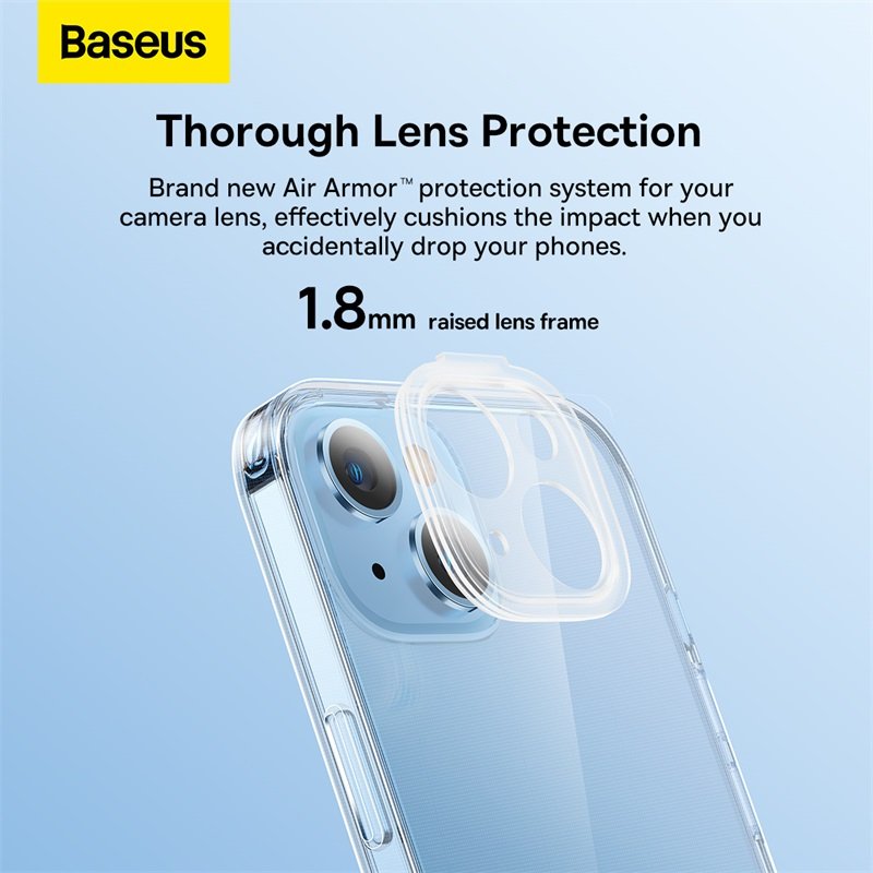 Baseus Illusion Series iP 14 Plus Protective Case for (With clear/Black/Blue/Purple Camera Lens Frames and Full Coverage Tempered Glass Screen Protector and Cleaning kit)- ARHJ010002