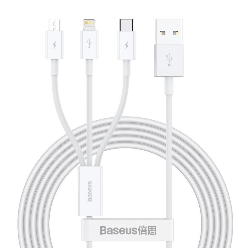 Baseus Superior Series 1.5 Meter USB to M+L+C 3.5A Cable – 1 Year Warranty