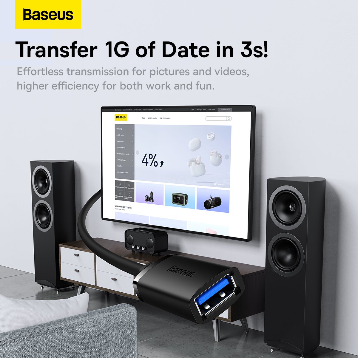 Baseus 5m AirJoy Series USB3.0 Extension Cable Cluster Black – B00631103111-05- 1 Year Warranty