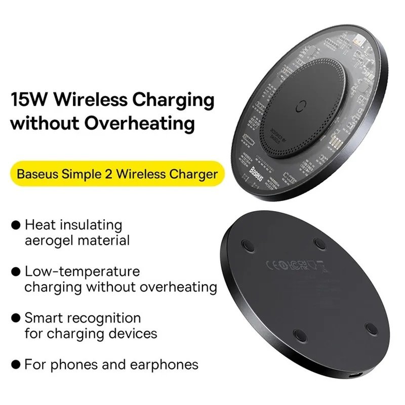 Baseus Simple 2 15W Wireless Charger Cluster Black?Include: Cable Type-C To Type-C 24W 12V/2A 1m Cluster Black) – CCJJ050001 – 1 Year Warranty