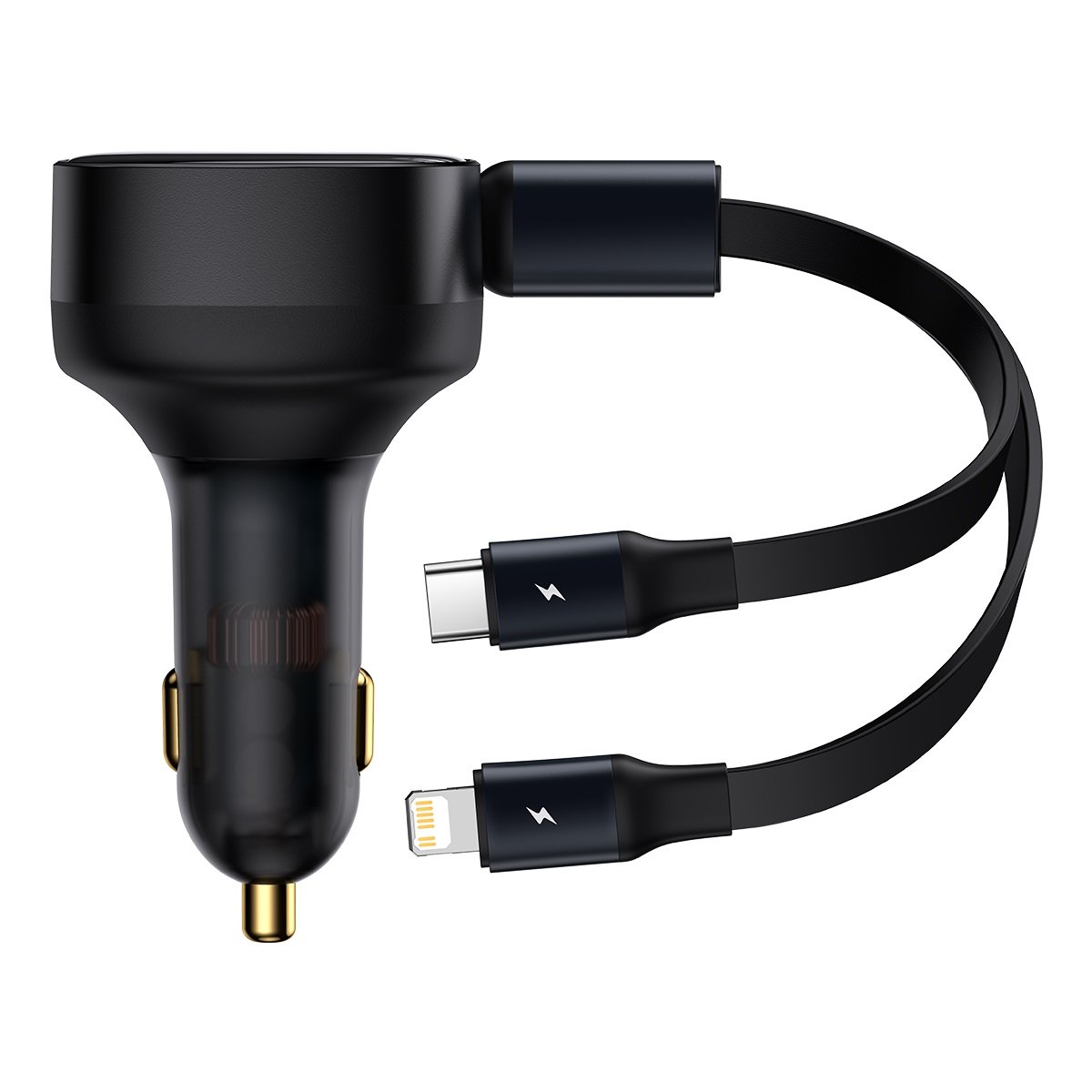 Baseus Enjoyment Retractable 2-in-1 Car Charger C+L 30W Black – CGTX000001- 1 Year Warranty