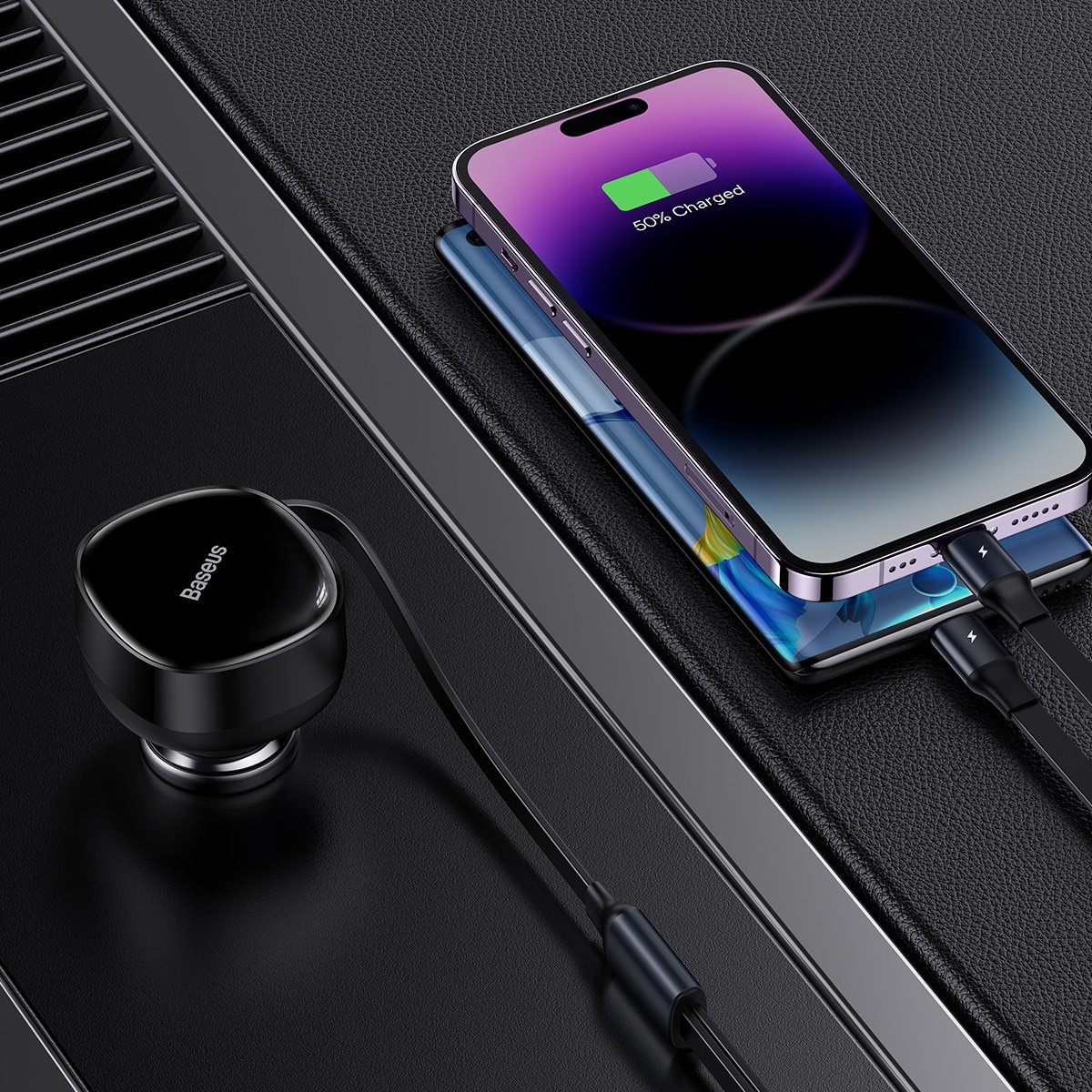 Baseus Enjoyment Retractable 2-in-1 Car Charger C+L 30W Black – CGTX000001- 1 Year Warranty
