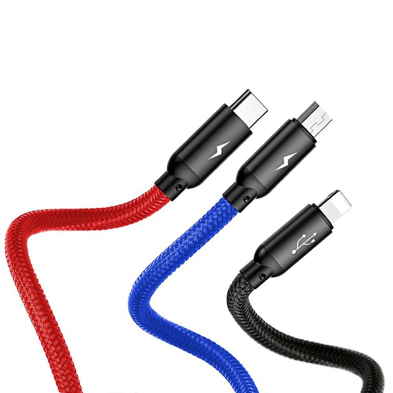 Baseus Three Primary 30CM Short USB to M+L+C Nylon Braid 3.5A Cable- 1 Year Warranty – 1 Year Warranty