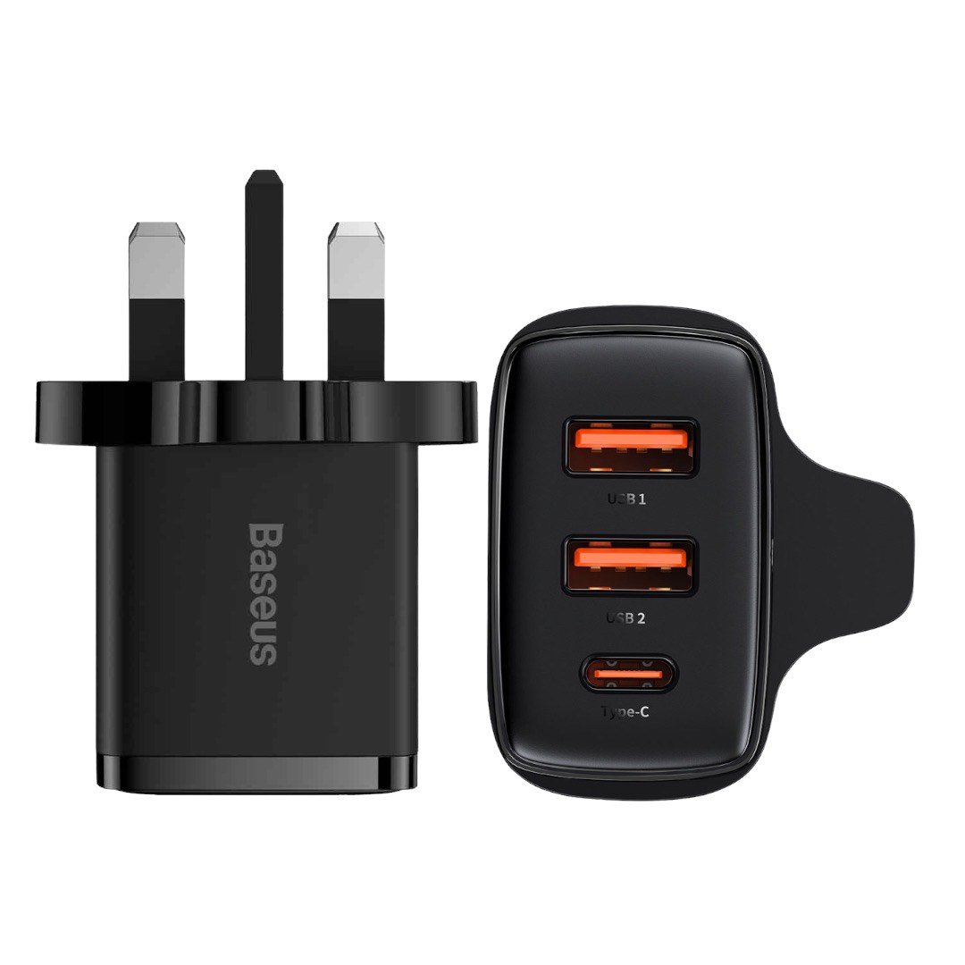 Baseus 30W 2U+C Compact Fast Charger UK Black – CCXJ030101-1 Year Warranty