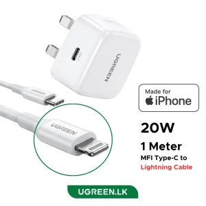 UGREEN 20W Type-C PD Fast Charger With MFI Type-C to Lightning 1 Meter Cable Set – CD137 – 70297 – 18 Months Warranty
