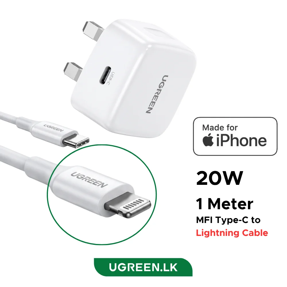 UGREEN 20W Type-C PD Fast Charger With MFI Type-C to Lightning 1 Meter Cable Set – CD137 – 70297 – 18 Months Warranty