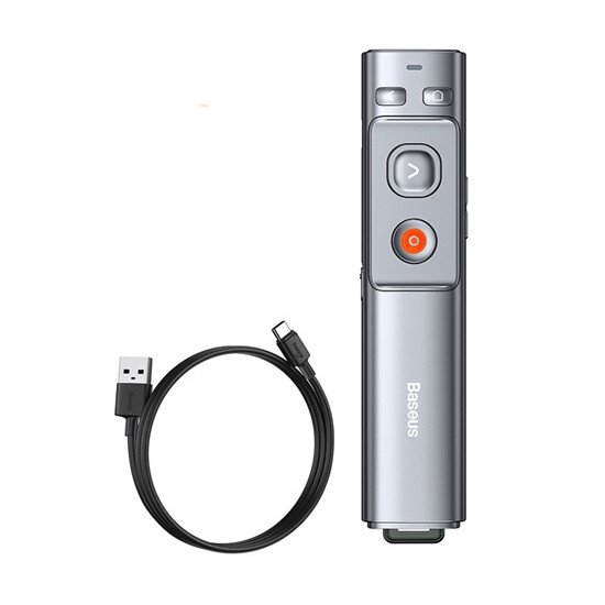 Baseus Orange Dot Rechargeable Wireless Presenter (Red Laser) Grey – WKCD000013- 1 Year Warranty