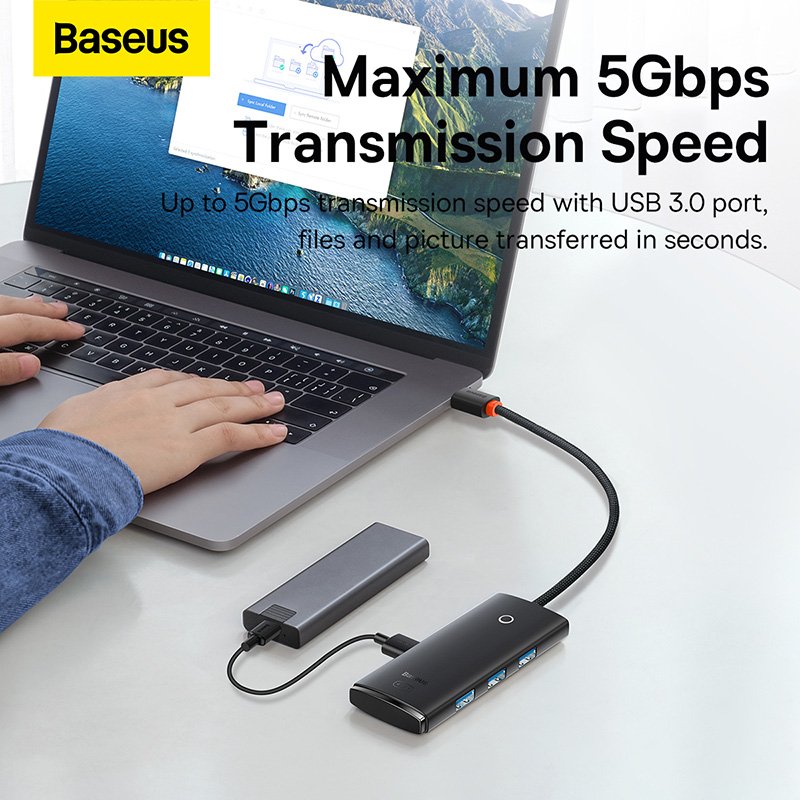 Baseus Lite Series 4-Port USB-A HUB Adapter 25cm Black- 1 Year Warranty